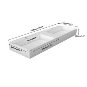 54 in. x 18 in. Solid Surface Wall Mount Double-Basin Bathroom Vessel Sink with Faucet Hole and Drain Cover in Matte White - 1 of 1