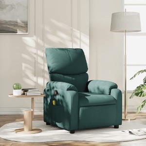 vidaXL Massage Recliner Chair Dark Green Fabric - 1 of 4