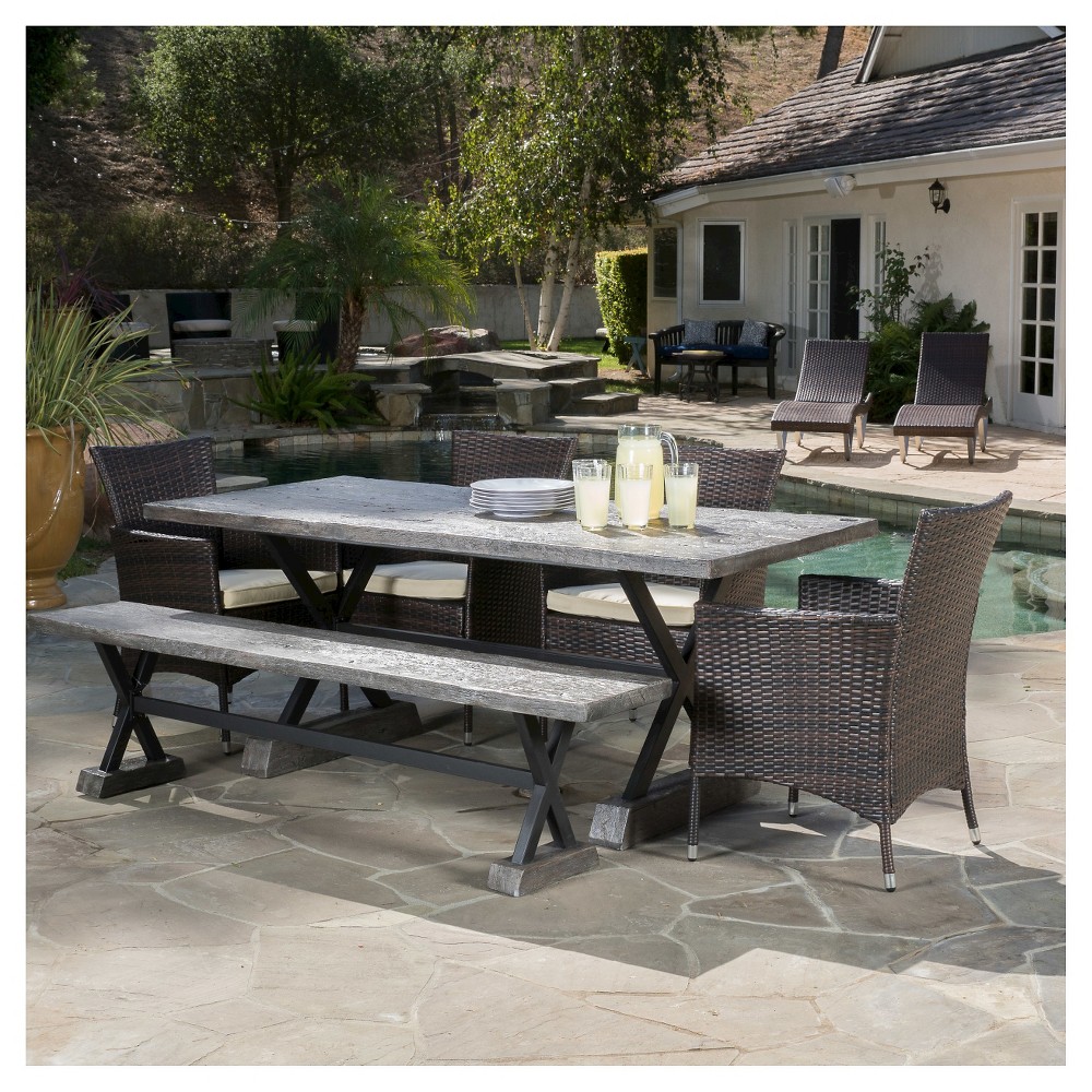 Ponza 6pc Wicker and MGO Dining Set - Brown - Christopher Knight Home