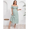Clearlove Women's Summer Casual Short Sleeve Square Collar Elegant Hem Floral Dress - 3 of 4