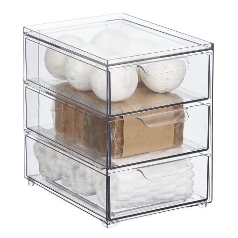 mDesign Plastic Bathroom Stackable Storage Container Box with Lid Clear