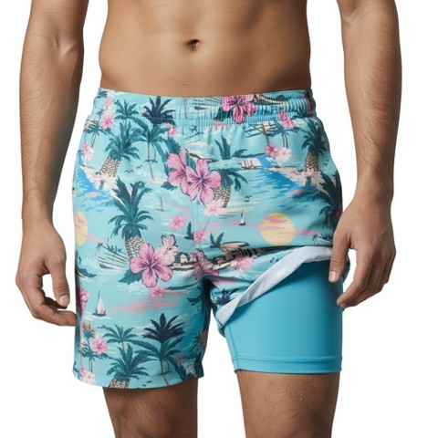 Мужские брюки Burnside Men's 6" Compression Liner Volley Swim Trunks | Aqua Hawiian Print Large