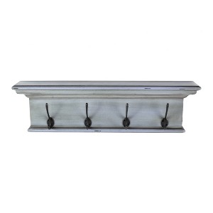 HomeRoots 28" Black And Blue Solid Wood Four Hook Wall Mount Coat Rack - 1 of 4