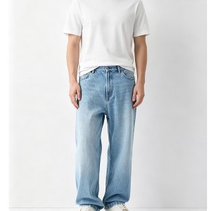 パンツ FEELS. WIDE STRAIGHT DENIM ICE BLUE Men Light Wash High Waist Wide Leg Loose Straight Full Length