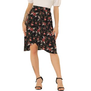 Allegra K Women's Boho Floral High Waist Wrap Split Summer Beach Midi Skirt - 1 of 4