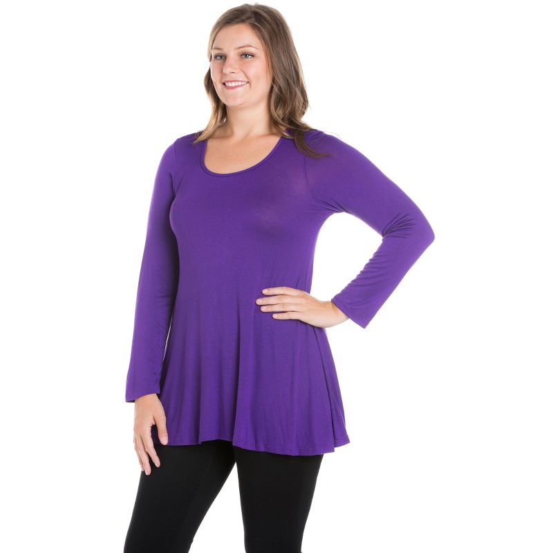 24seven Comfort Apparel Womens Poised Long Sleeve Swing Plus Size Tunic Top, 3 of 7