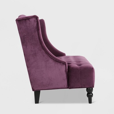 Raisin Velvet Tufted Wingback Loveseat with Birch Wood Frame