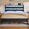 Furnulem Queen Bed Frame with Storage Headboard and LED Lights Metal Bedframe with Charging Station and USB Port Queen Size Bed with Heavy Duty Slats - 2 of 4