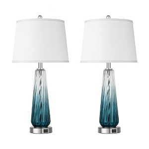 Itopfox Modern Glass Table Lamps Set of 2 with Touch Control & USB A+C Ports, 3-Way Dimmable Nightstand Lamp with White Fabric Shade for Living Room - 1 of 4