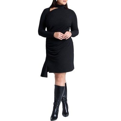 ELOQUII Women's Plus Size Scarf Neck Jersey Mini Dress