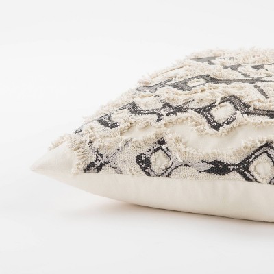 20"x20" Ivory and Silver Cotton Abstract Throw Pillow Cover