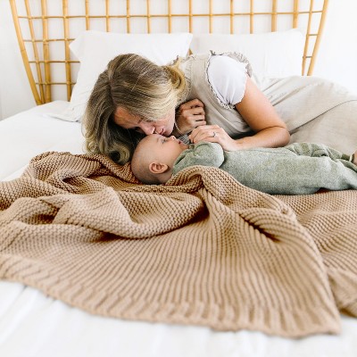Makemake Organics GOTS Certified Organic Cotton Knit Soft Cotton Throw Blanket Large (50x60, Sand)