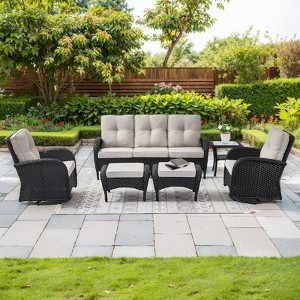 Outdoor 3-Seat Sofa Swivel Chair Table with Ottomans - 1 of 4