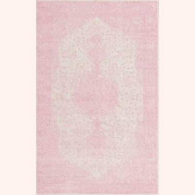 Pink Rectangular Stain-Resistant Synthetic Area Rug