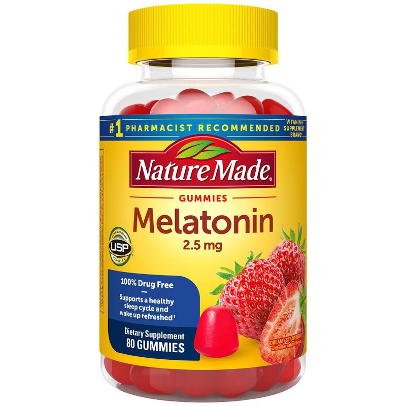 Nature Made Melatonin 100% Drug Free Sleep Aid for Adults 2.5mg Gummies - 80ct, 1 of 9
