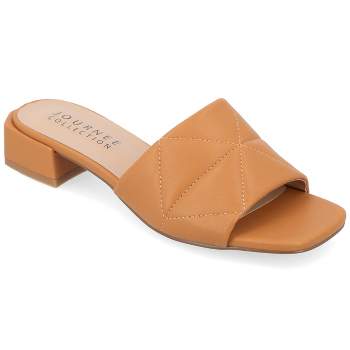 Journee Collection Womens Elidia Slip On Block Heel Vegan Leather Sandals