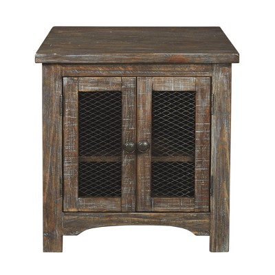 Rustic Brown 24" Rectangular End Table with Wire Mesh Storage