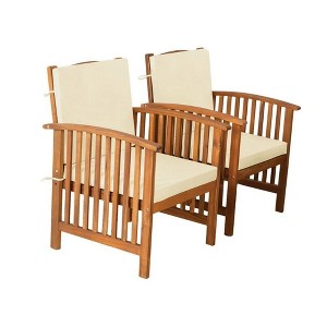 Royal Hampton Outdoor Armchair Set of 2, Beige Cushions, Natural Brown Wood - 1 of 1
