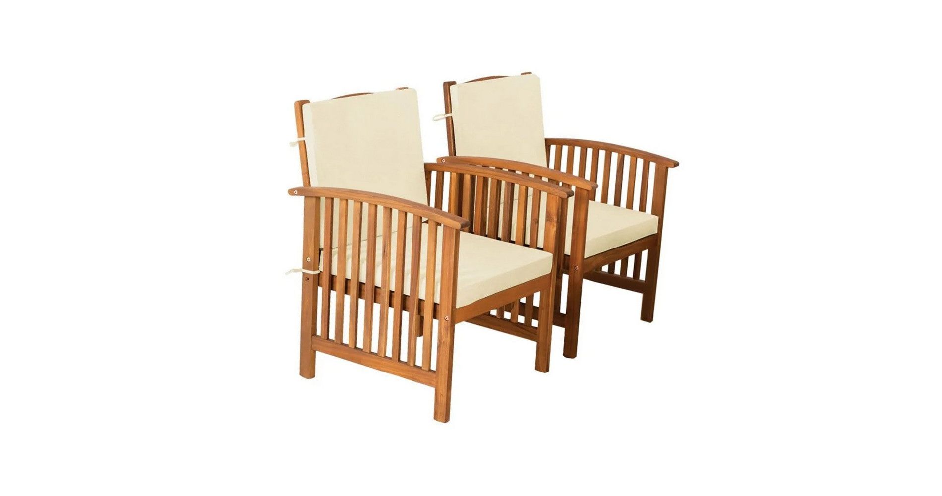 Royal Hampton Outdoor Armchair Set of 2, Beige Cushions, Natural Brown Wood