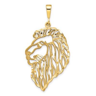 Black Bow Jewelry 14k Yellow Gold Large Diamond Cut Filigree Lion's Head Pendant