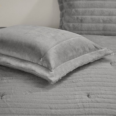 King Gray Faux Fur Down Alternative Comforter Set