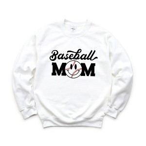 Simply Sage Market Women's Graphic Sweatshirt Baseball Mom Smiley Face Heart - 1 of 4