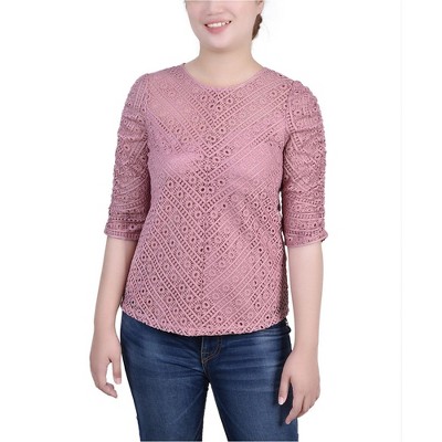 NY Collection Womens Lace Knit Blouse