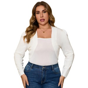 Women Plus Size Open Front Cardigan 3/4 Sleeve Cropped Bolero Shrug Cardigan Sweater - 1 of 4