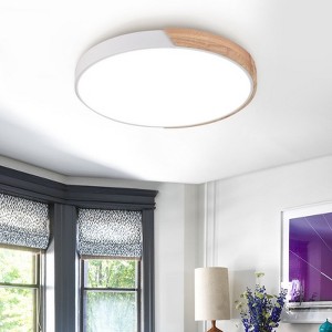 Rennnsan Olyndra 11"-15"W Round Wood Modern Dimmable LED Flush Mount in White - 1 of 4