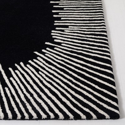Black and Ivory 5' Square Wool Tufted Area Rug
