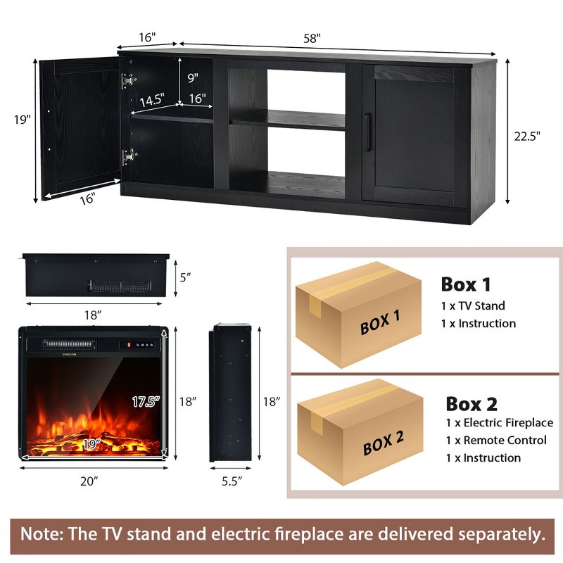 Costway 58'' Fireplace TV Stand Entertainment Console W/ 18'' Electric Fireplace, 4 of 11