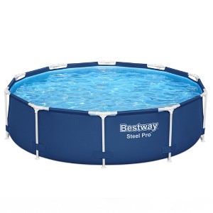 Bestway Steel Pro 10 Foot x 30 Inch Round Framed Above Ground Outdoor Backyard Swimming Pool Set with 330 GPH Filter Pump, Blue - 1 of 4