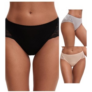 INSPIRE CHIC Women's Mid-Waisted Lace Briefs HI-Cut Period Leak Proof Ladies Underpants 3 Packs - 1 of 4