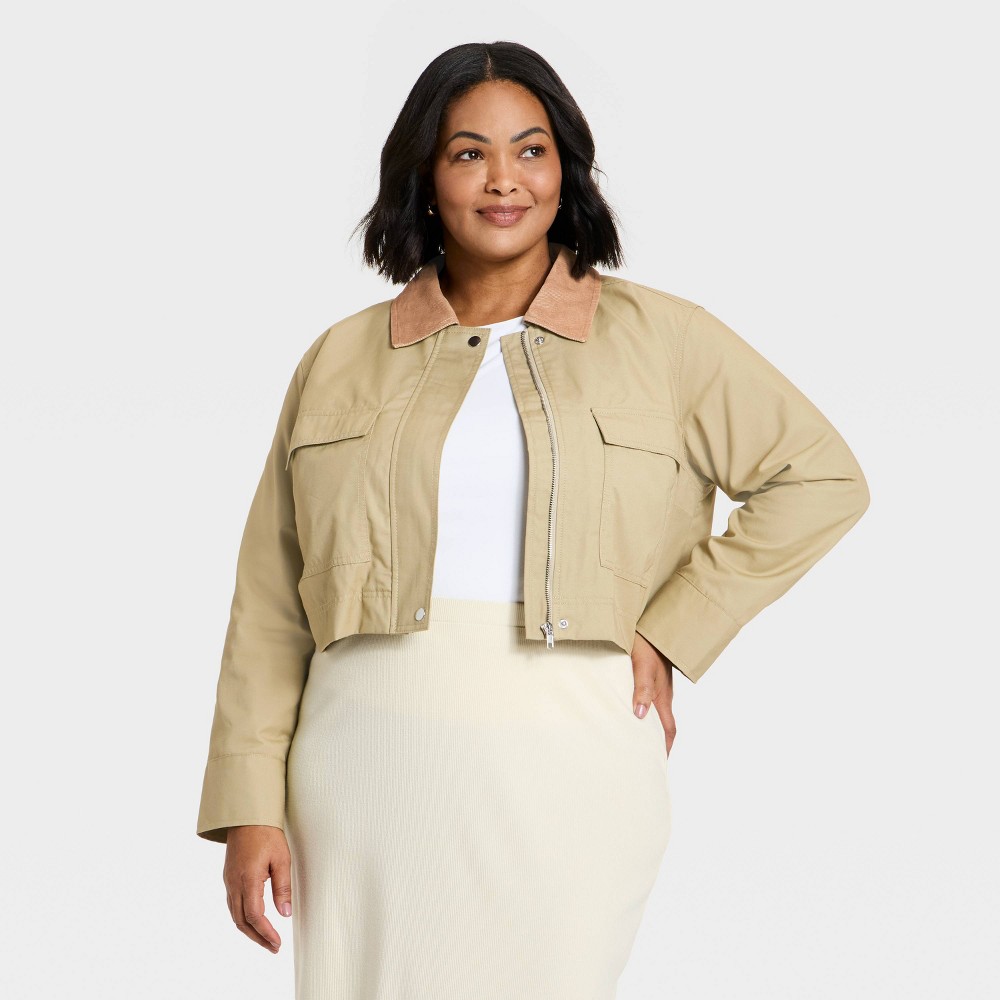 Women's Transitional Cropped Jacket - A New Day™ Tan 4X