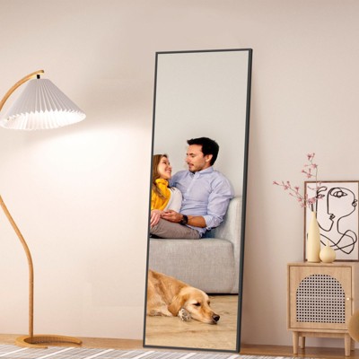 FURNIinspire Full Length Mirrors Floor Standing Body Mirror, Large Rectangle Mirror Long Dressing Mirror for Bedroom, Black, 18"*58"