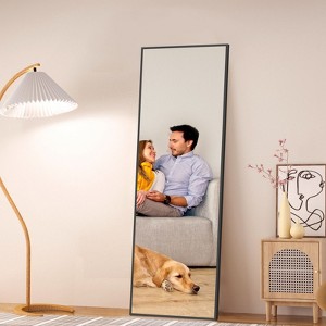 FURNIinspire Full Length Mirrors Floor Standing Body Mirror, Large Rectangle Mirror Long Dressing Mirror for Bedroom, Black, 18"*58" - 1 of 4