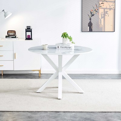 NicBex 42.12" Mid-century Round Dining Table,Kitchen Table with MDF Tabletop for 4-6 Seaters,White