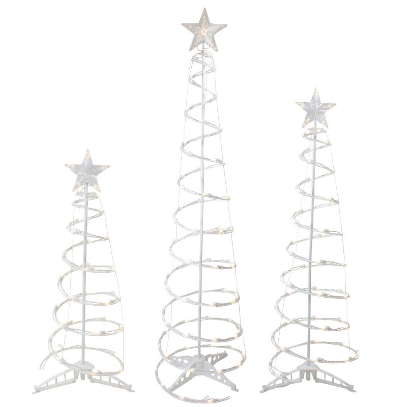 Northlight Set of 3 LED Lighted Warm White Outdoor Spiral Christmas Cone Trees 3', 4', and 6', 1 of 5