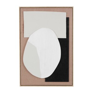 37"x25" Wooden Geometric Textured Framed Wall Art with Abstract Black and White Shapes and Fabric Backing Brown - Olivia & May - 1 of 4