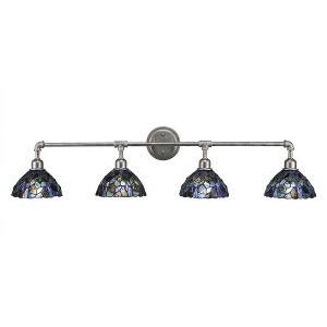 Toltec Lighting Vintage 4 - Light Vanity in  Aged Silver with 7" Blue Mosaic Art Glass Shade - 1 of 1