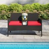 Tangkula Outdoor Rattan Loveseat 2-Seat Patio Conversation Set with Built-in Coffee Table Cushions Wicker Bench Furniture - 3 of 4