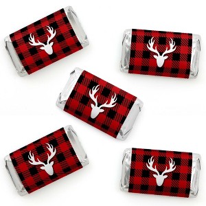 Big Dot of Happiness Prancing Plaid - Mini Candy Bar Wrapper Stickers - Reindeer Holiday and Christmas Party Small Favors - 40 Count - 1 of 4