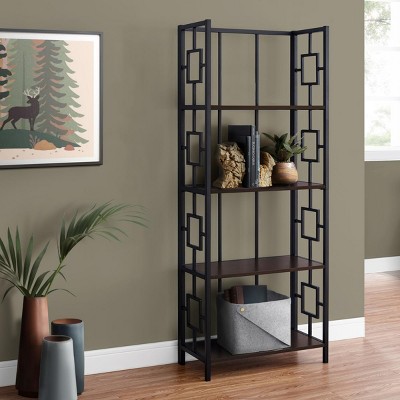 INFURNIC Decorative Bookshelf Bookcase Etagere 62"h 4 Tier Etagere Metal Frame Storage Shelf for Living Room, Black, 24.5"*12.5"*61.5"