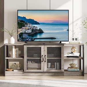 63" Farmhouse TV Stand for 65/75 Inch TVs, Entertainment Center with Storage Cabinet and Mesh Doors, Industrial Media Console Table - 1 of 4