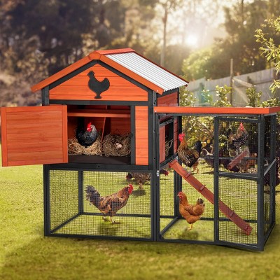 Predator-Proof Wooden Chicken Coop, Large Hen House with Metal Run, Waterproof Roof & Nesting Box, Fits 5-7 Chickens, Durable Wood – Cuddlewood