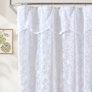 HLC.ME Harper Lace Shower Curtain for Bathroom with Floral Vine Design and Attached Valance – Elegant Victorian Classic Style - 1 of 4