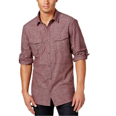 I.N.C International Concepts Mens Textured Utility Button Up Shirt, Purple, X-Small