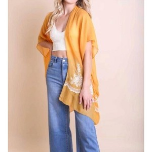 Women's Lightweight Floral Embroidered Tassels Boho Festival Duster Wrap - LETO - 1 of 2