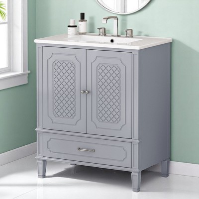 Mshliw 30 Inch Bathroom Vanity with Sink, Vintage Style Freestanding Cabinet with Door Shelf, Drawer, and Soft-Closing Door