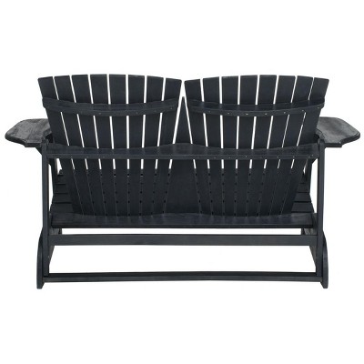 Transitional Black Acacia Adirondack Loveseat Bench, 57"